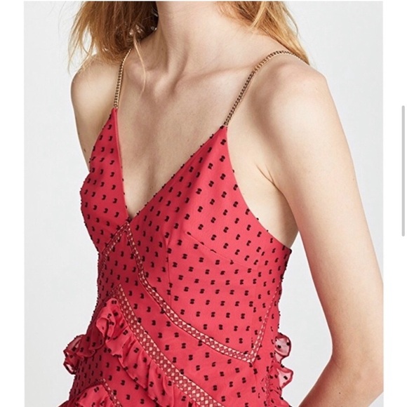 Self Portrait Crochet Trimmed Ruffled Plumetis Maxi Dress Size 6 - Picture 4 of 13